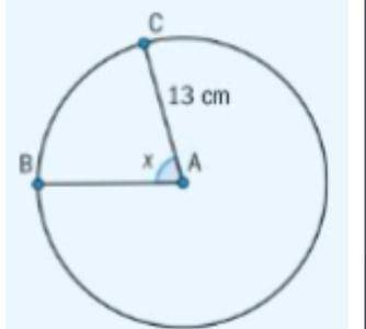 The area of a sector BAC with radius 13cm is 30 cm². Find x, the size of the central angle of secto