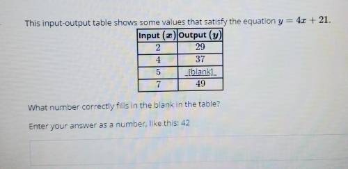 This input-output table shows some values that satisfy the equation y = 4x + 21. Input (2) Output (