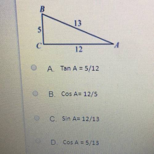 In the accompanying diagram of triangle ABC, 2C is a right angle. Which expression can be used to d
