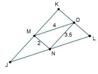 MO, MN, and ON are the midsegments of △JKL.

Triangle M N O is inside triangle J K L. Points M, N,