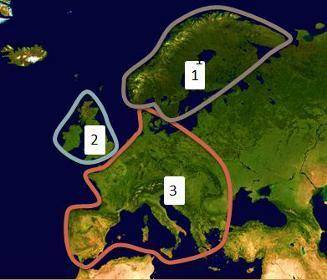 Which of the following regions is labeled with the number 3 on the map above?

A.
Scandinavia
B.
t
