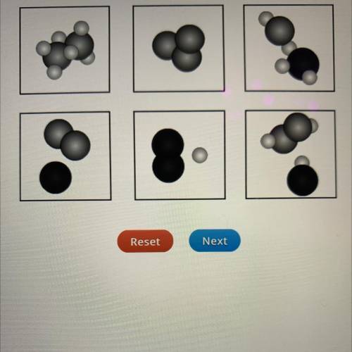 Select the correct image.
ldentify the model that represents a mixture of two compounds.