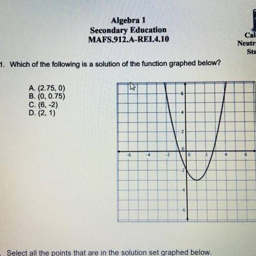 Which of the following is a solution of the function graphed below?