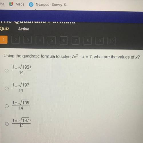 Using the quadratic formula to solve 7x^2-x=7, what are the values of x?