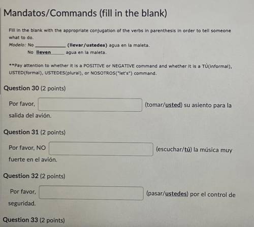 PLEASE HELP! SPANISH 2 Mandatos/Commands