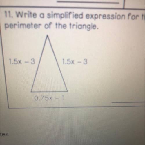 Write a simplified expression for the

perimeter of the triangle.
1.5x - 3
1.5x - 3
0.75x-1