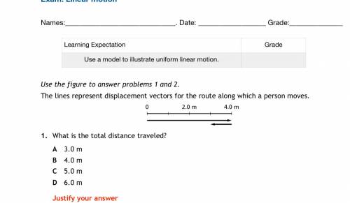 1. What is the total distance traveled?
A 3.0m 
B 4.0m 
C 5.0m 
D 6.0m