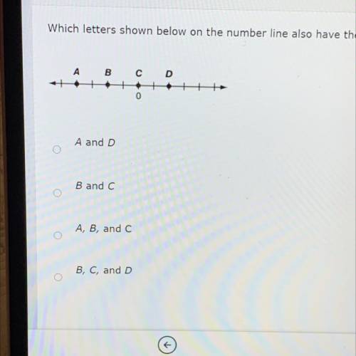 Which letters shown below on the number line also have their opposites labeled