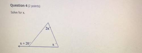 Solve for x
2x
X + 20