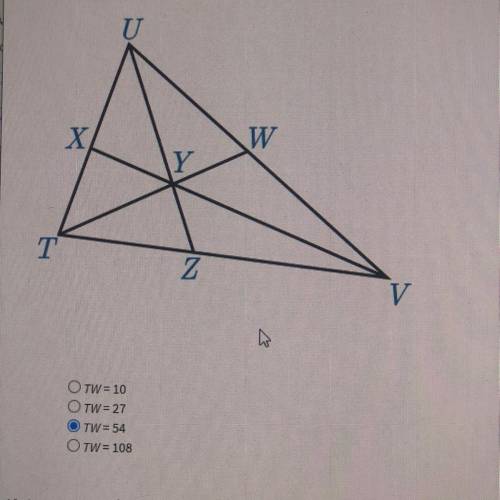 In tuv y is centroid if yw=5b and ty=4b+14 find tw
