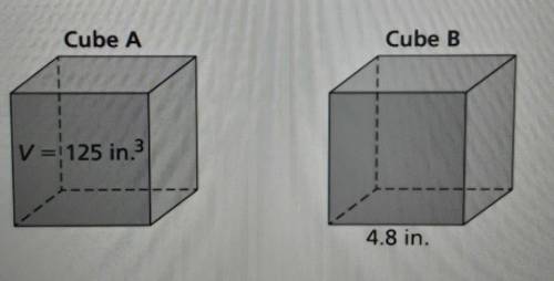 Cube A has a volume of 125 cubic inches The Edge length of cube B measures 4.8 inches. which group