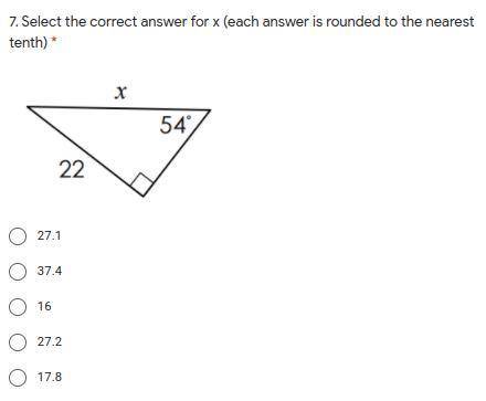 Select the correct answer for x, each answer is rounded to the nearest tenth.