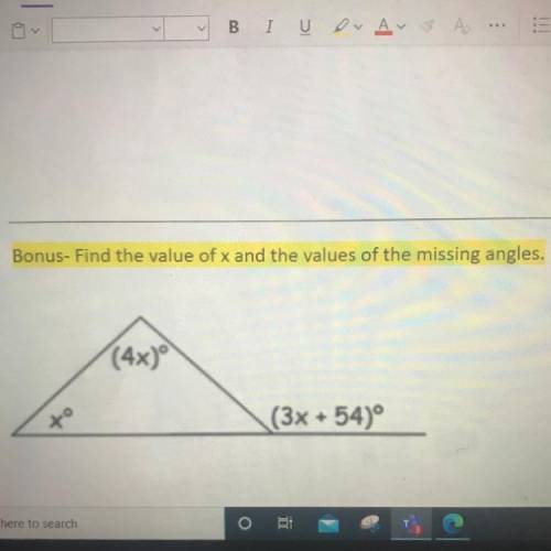 Find the value of x and the values of the missing angles.
