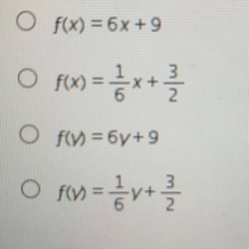 Consider the function represented by the equation y-6x-9 =0. Which answer shows the equation writte