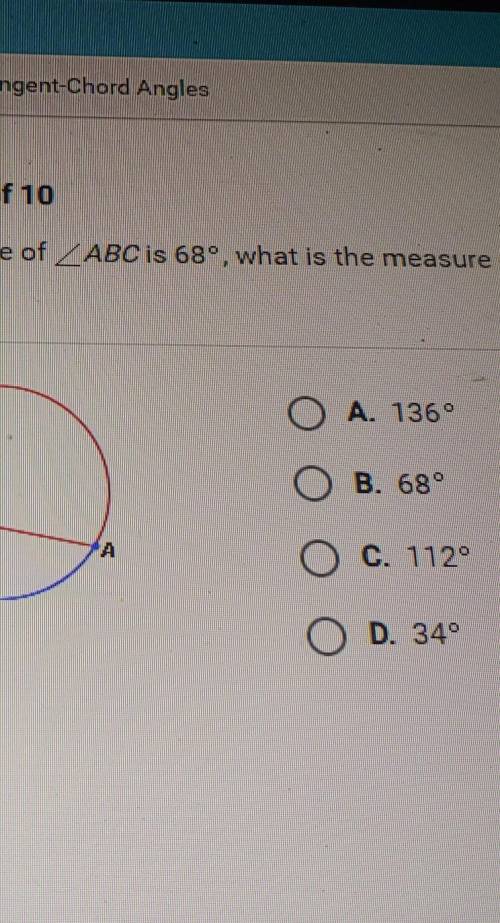 If the measure of angle ABC is 68 degrees what is the measure of a b