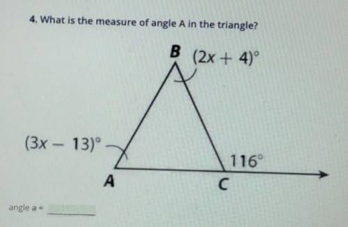 What is the measure of angle A in the triangle