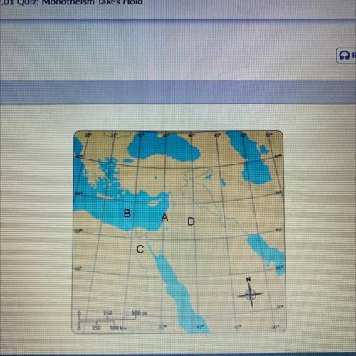 Location B is which place?
O Egypt
O Syrian Desert
O Mediterranean Sea
O Canaan