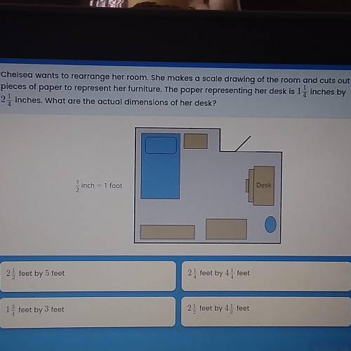 Chelsea I wants to rearrange her room she makes a scale drawing of her the room and cuts out the pi