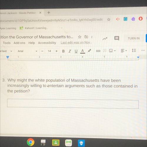 3. Why might the white population of Massachusetts have been

increasingly willing to entertain ar