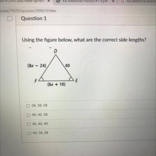 Using the figure below, what are the correct side lengths?
Please help