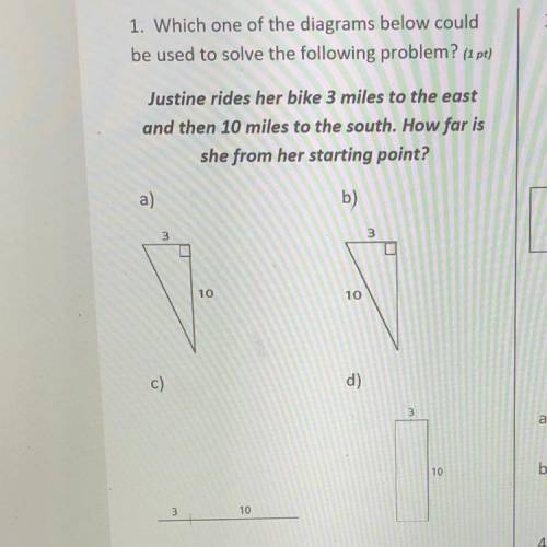 1. Which one of the diagrams below could

be used to solve the following problem? (1 pt)
Justine r