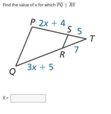 Find the value of x for which PQ is parallel to RS