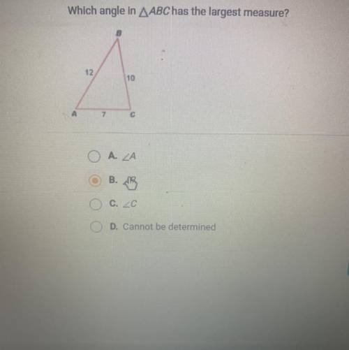 Which angle in ABC has the largest measure?