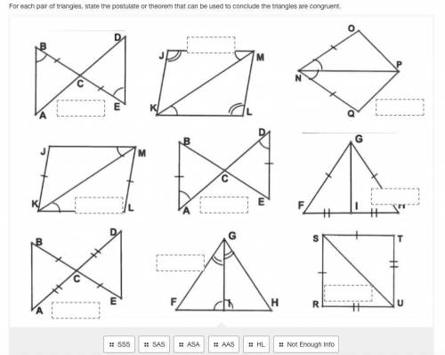For each pair of triangles, state the postulate or theorem that can be used to conclude the triangl