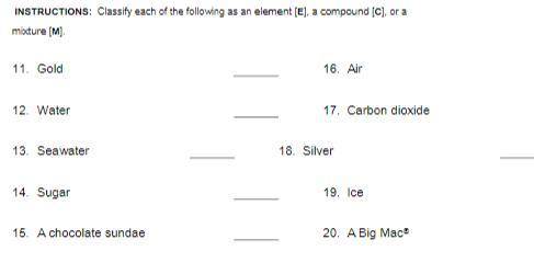 Classify each of the following as an element [E], a compound [C], or a mixture [M].