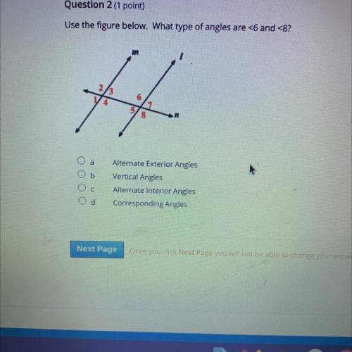Use the figure below. What type of angles are 6 and 8