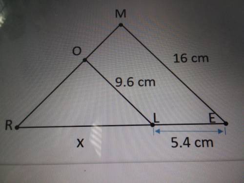 In the diagram OL is parallel to ME.

What is the length of RE
3.42 cm
8.1 cm
8.64 cm
13.5 cm