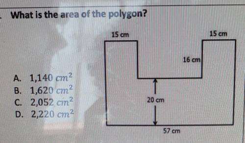 What is the area of the polygon?

A. 1,140 cm2 B. 1,620 cm2 C. 2,052 cm2 D. 2,220 cm2