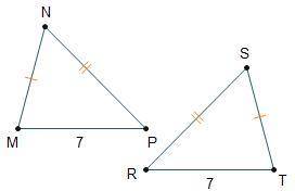 The triangles are congruent by the SSS congruence theorem.

Triangles M N P and T S R are shown. T