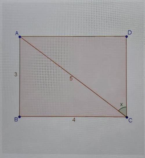 In the diagram, rectangle ABCD is split in half by AC . What is the value of tan x? А 3/4 B 4/5 C 3