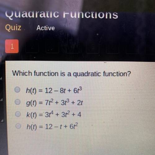 Which function is a quadratic function?
Plzzz help fast it’s a quiz