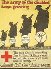 Look at this Red Cross poster from 1921. What is the poster saying about disabled war veterans?

A