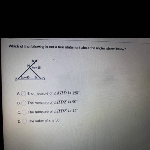 Which of the following is not a true statement about the angles shown below?