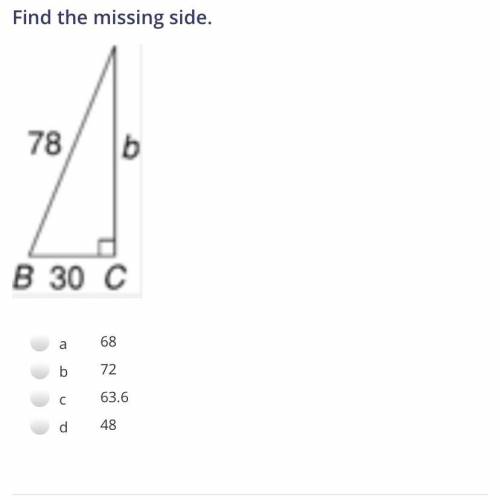 Find the missing side.
a
68
b
72
c
63.6
d
48
