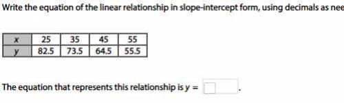 Write the equation of the linear relationship in slope-intercept form, using decimals as needed. Lo