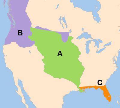 Identify each of the territories marked with a letter on the map.

A.
B.
C.
Will give brainliest!