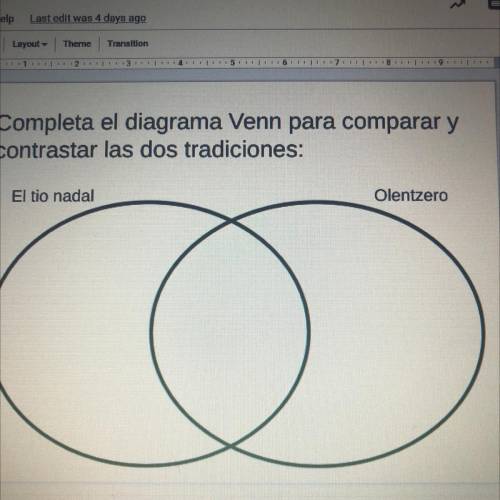 Completa el diagrama Venn para comparar y

contrastar las dos tradiciones:
El tio nadal
Olentzero