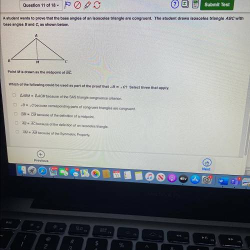 A student wants to prove that the base angles of an isosceles triangle are congruent. The student d