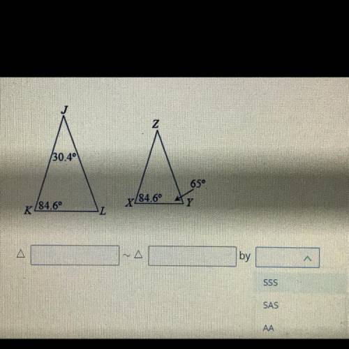 Are these triangles similar? If yes, by what? 
SSS, SAS, or AA?