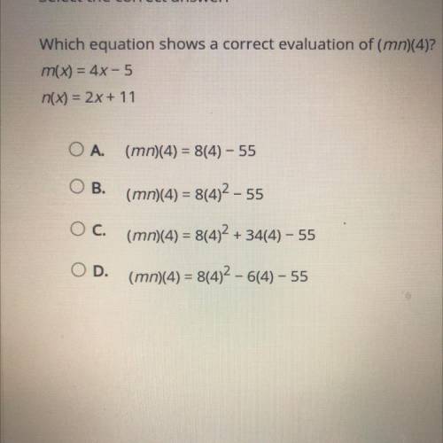 Which equation shows a correct evaluation of (mn)(4)?