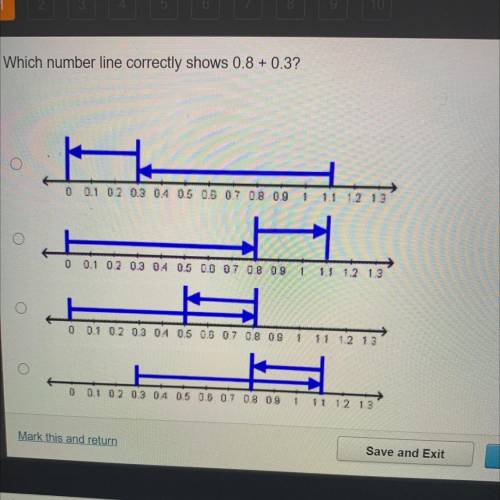 Which number line correctly shows 0.8 + 0.3? Help