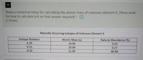 Show a numerical setup for calculating the atomic mass of unknown element X. (Show work for how to