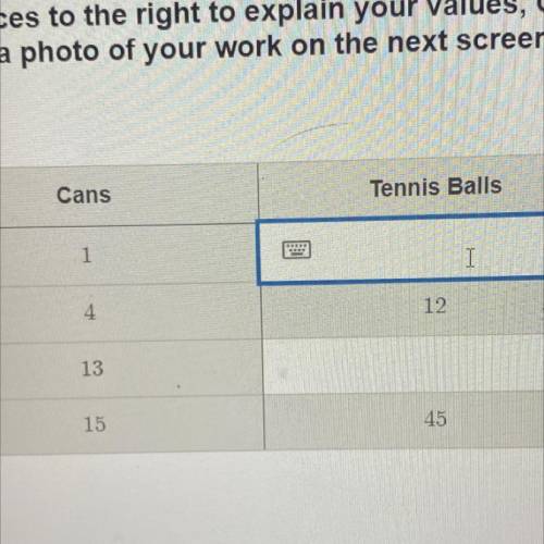 The table shows a relationship between the number of

tennis balls that fit into a given
number of