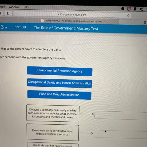 Drag the tiles to the correct boxes to complete the pairs.
 

Match each scenario with the governme