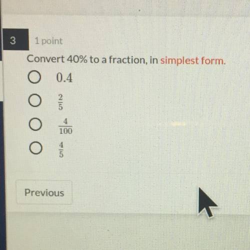 Convert 40% to a fraction, in simplest form.