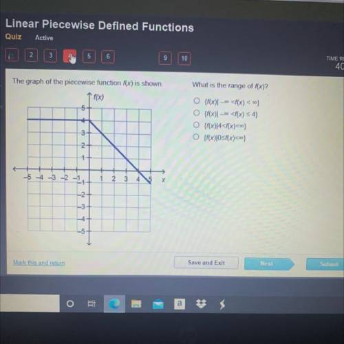 The graph of the piecewise function f(x) is shown

What is the range of f(x)?
'f(x)
5
O {f(x)] - 0